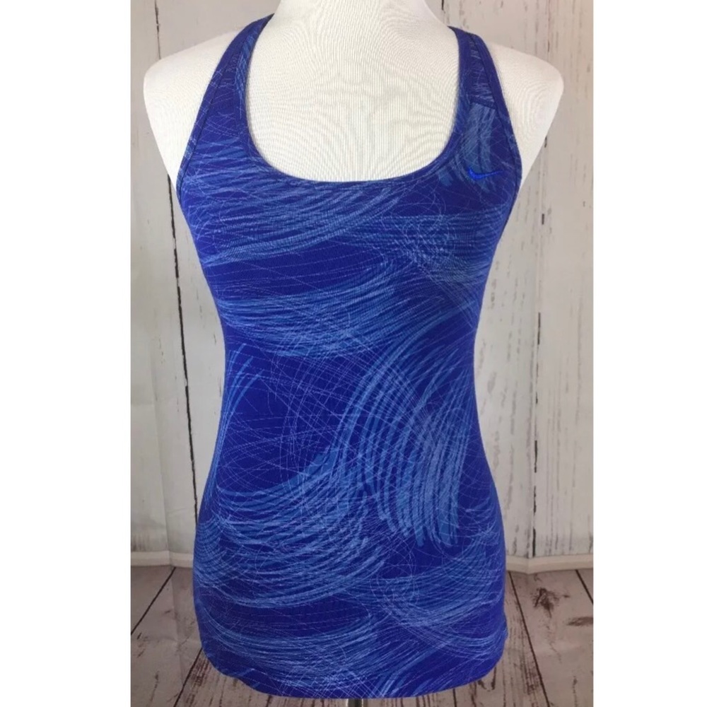 Nike Blue Geometric Racer Back Sports Bra Tank
